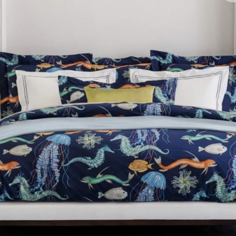 Williams Sonoma Home Deep Sea Printed Organic Bedding Duvet Cover, King/CK
